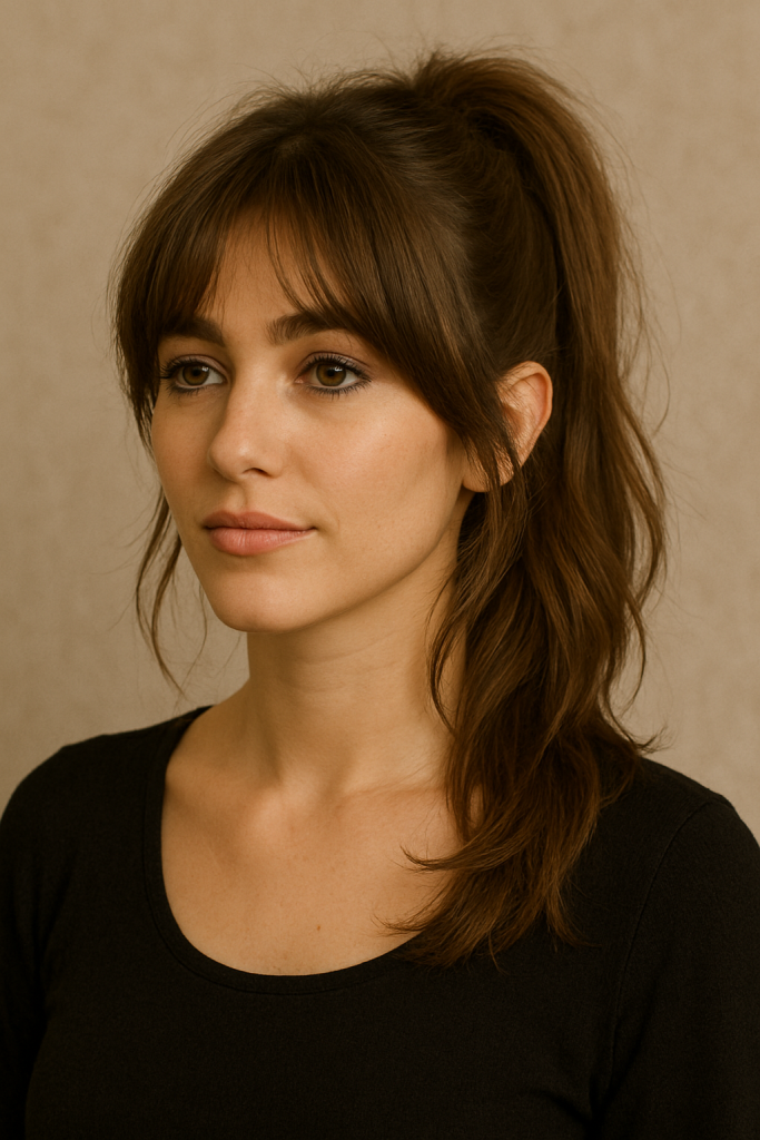 High Ponytail with Loose Fringe