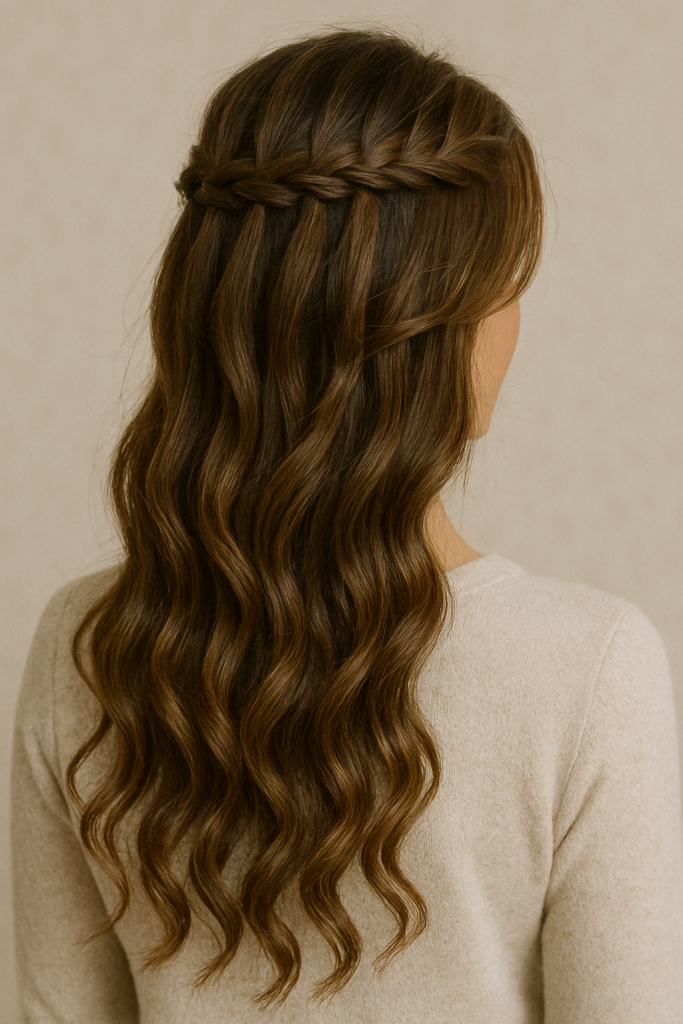 Waterfall Braid Half-Up Style