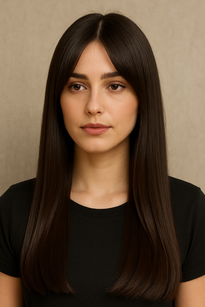Sleek Straight Hair and Middle-Parted Bangs