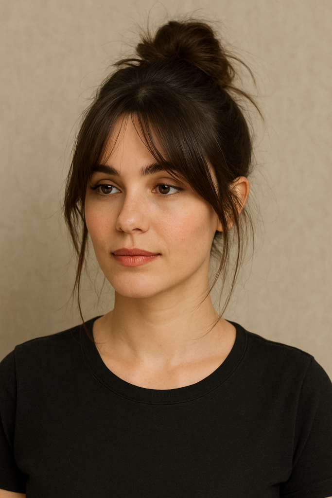 Messy Bun with Wispy Curtain Fringe