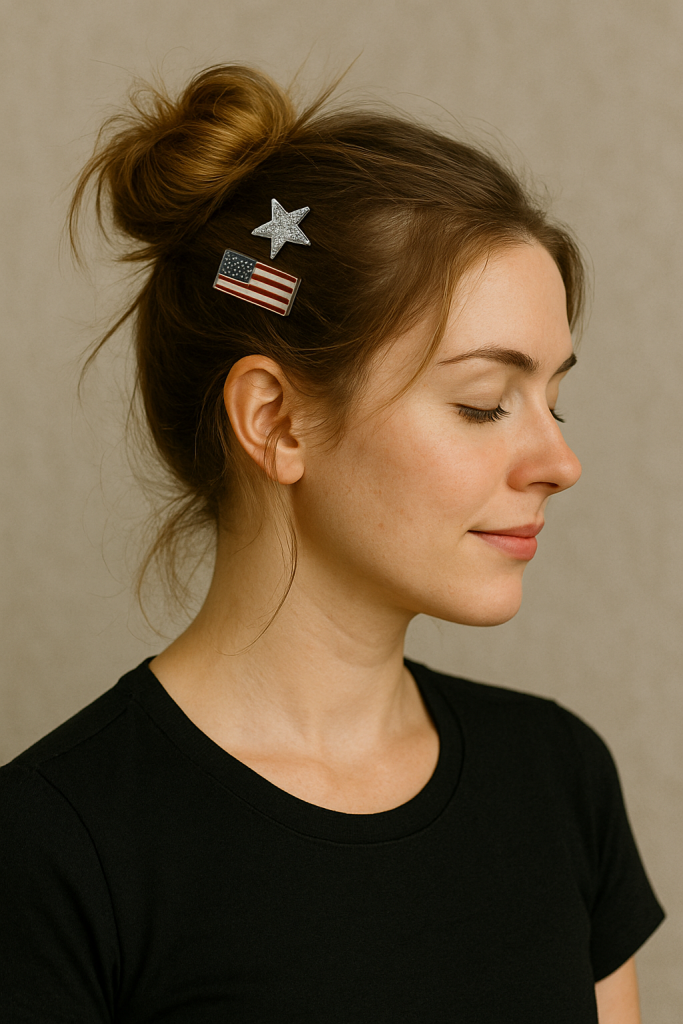 Messy Bun with Stars and Stripes Pins